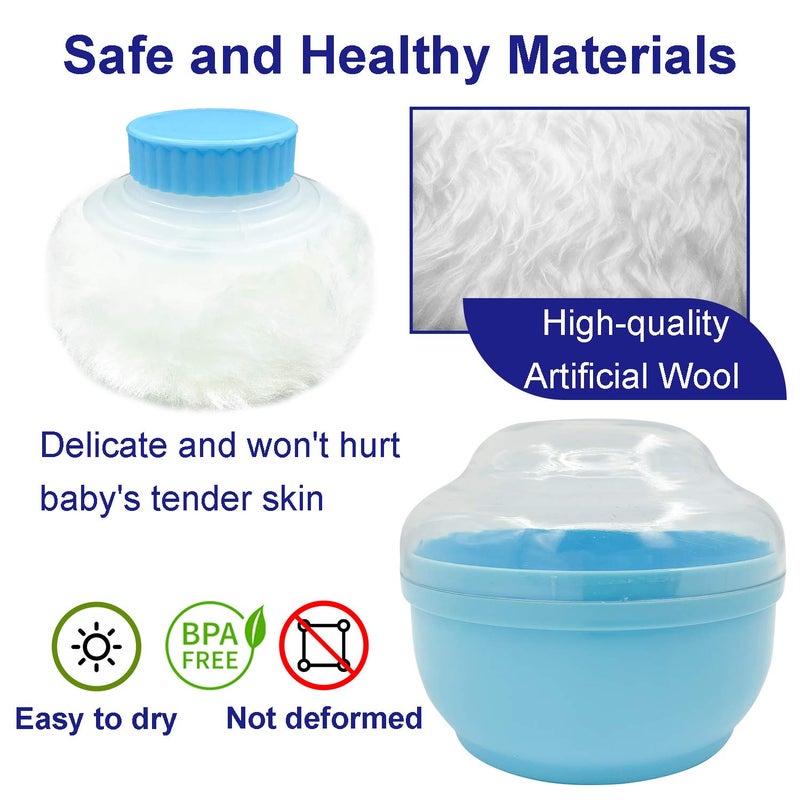 Aurasin Storage Body Powder Container, Large 3.5" Fluffy Body After-Bath Powder Case, Baby Care Face/Body Villus Powder Puff Box, Makeup Cosmetic Talcum Powder Container with Hand Holder (Blue) - Image 5